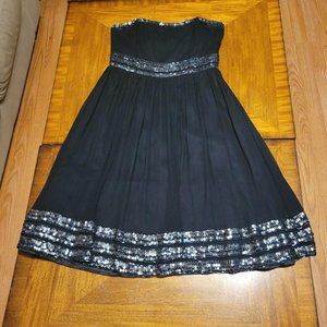 Adrianna Papell Black Silk Beaded Evening Dress